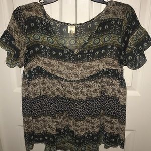 Sheer V-Neck Ruffled Top